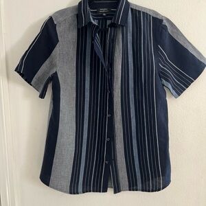 Men's Navy  Banana Republic linen blend Striped Short Sleeve Shirt